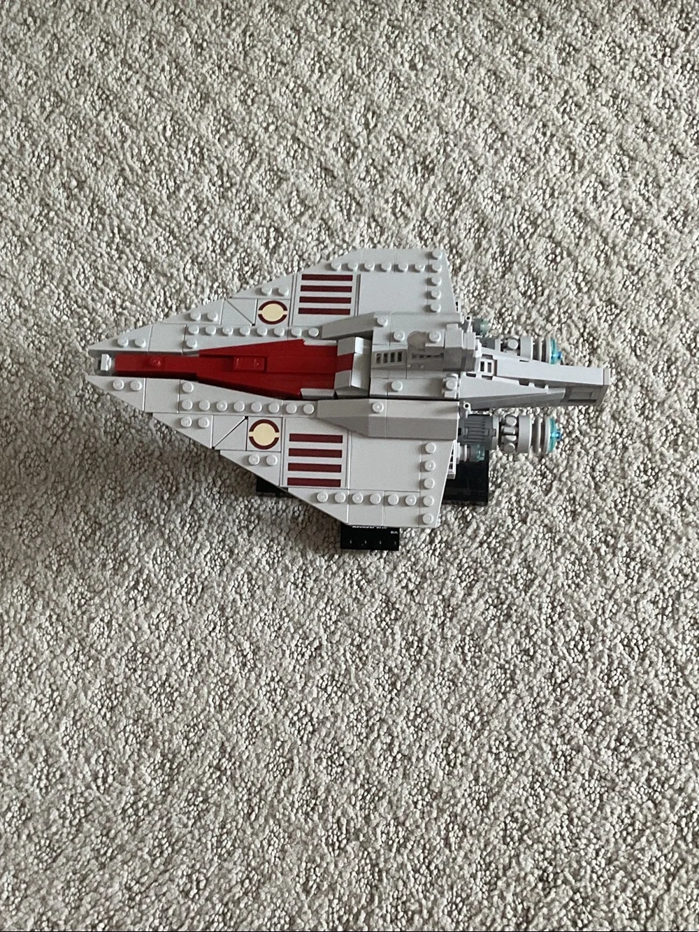 LEGO Gray and Red Starship Display Model with Stand